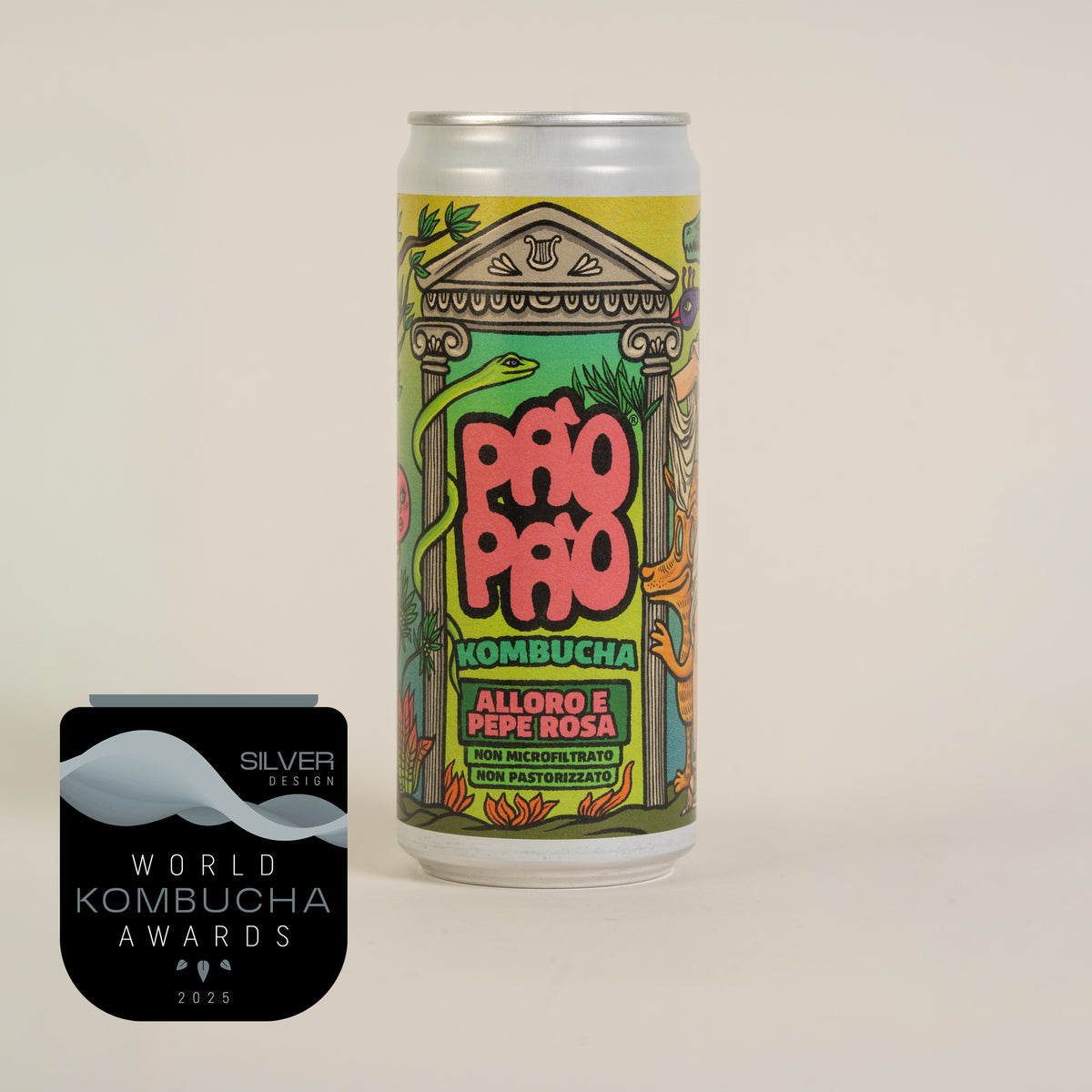 Kombucha Alloro e Pepe Rosa Pào Pào lattina 330ml