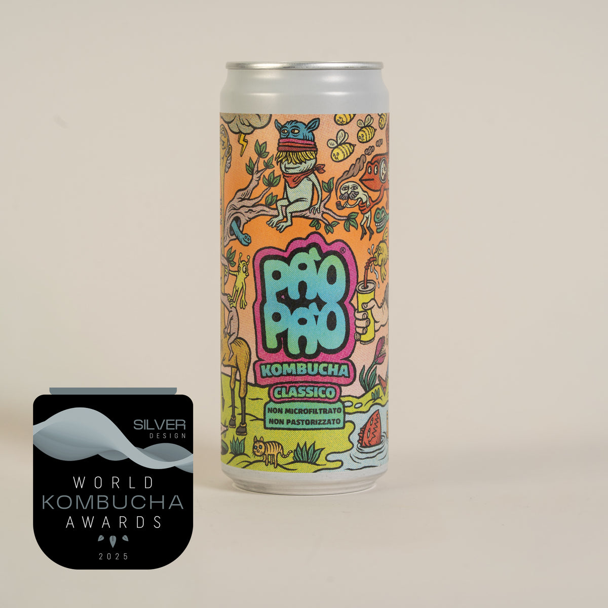 Kombucha Classico Pào Pào lattina 330ml con medaglia World Kombucha Awards
